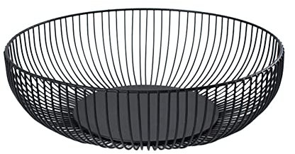 Zankie Fruit Bowl Black Metal Fruit Basket Round Wire Basket Decorative Fruit Basket Storage for Fruits, Vegetables, Bread, Candy, Household Items 28x7.5x15.5cm