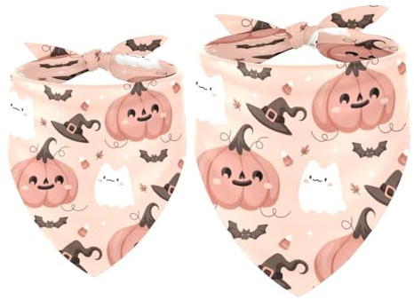 Hundehalstuch, Dreieckstuch für kleine, mittelgroße und große Hunde und Katzen, Dreieckstuch für Halloween, Geister, Kürbisse, 2 Stück