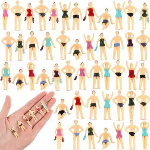 Namalu 50 Stück 1:75 Architektur Strand Miniatur Menschen im Ho Maßstab Mehrfarbige Mini Badeanzug Figuren Klein Stehende Bemalte Modellfiguren Set Winzige Puppenhaus Figur für Eisenbahn Landschaft