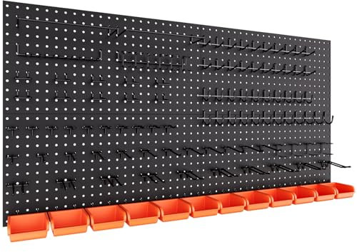 INCLY 48x24 Inch Metal Peg Board Kit with 1/4 Pegboard Hooks Accessories, 4PCS Pegboard Panels and 156PCS Black Pegboard Wall Organizer Tool Storage System for Garage Workbench Shed