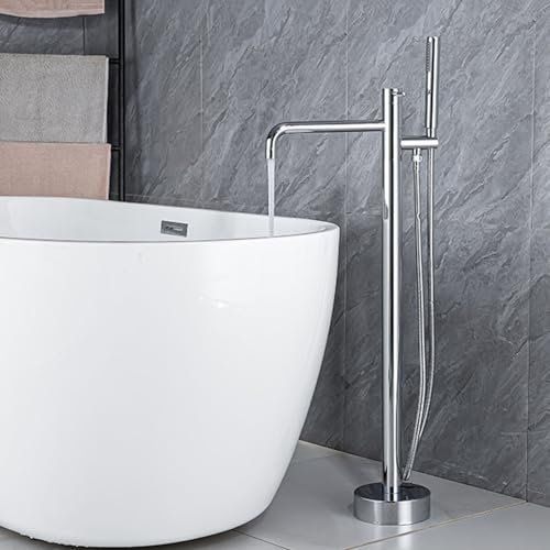 Miscelatore Vasca a Pavimento con Doccetta 2 Modalità Rubinetto Vasca da Bagno Freestanding con Tubo Doccia 59'',cromo