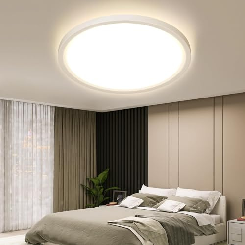OTREN Deckenlampe LED Flach, 4500K Neutralweiß Rund Badlampe, Deckenleuchte Panel für Bad Schlafzimmer Flur Küche Wohnzimmer Balkon, Ø30CM, IP44