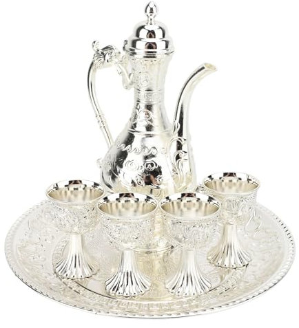 Tazze e Piattini in Metallo Vintage da tè Turco, Set di 6 Bicchieri con Manico, Bar, Teiere Fantasia, Bicchieri da Servizio, Bevande, Cucina, Donne, Marocchini, Persiani, Tazze