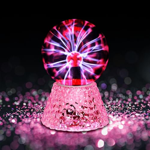Comely Esfera de Plasma 5 Pulgadas, Lámpara de Plasma con Luz Roja y Base de Cristal, plasma lampe control Táctil, Ideal para Decoración de Salón, Dormitorio y Regalos Festivos