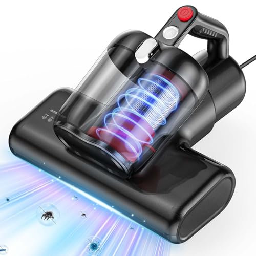 YUFAC Aspirapolvere per materassi, 16Kpa Battimaterasso Aspirapolvere antiacaro con luce UV, Aspiratore portatile per materassi da 600W (Nero)