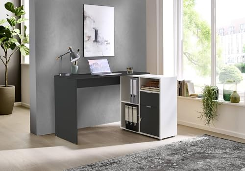 BMG Möbel Eckschreibtisch Leni, Homeoffice Schreibtisch (Anthrazit/Weiß)