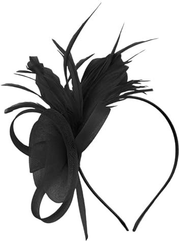 Fascinator Hut Damen Feder Mesh Kopfbedeckungs Hut Vintage Teeparty Haarschmuck Abend Partys Fascinator Haarclip Hut mit Schleier Kopfbedeckung Blumen Feder Kopfschmuck Hut für Tea (Black, One Size)