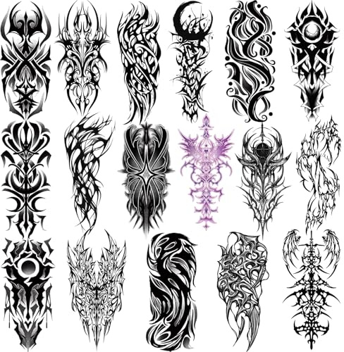 77 Blätters Temporäre Tattoo, 17 Blätter Halbarm Cyber-Sigil Gefälschte Arm Bein Brust Tattoos für Erwachsene Männer Frauen, 60 Blätter Kleine Tattoos Aufkleber für Jungen Mädchen Kinder Körperkunst