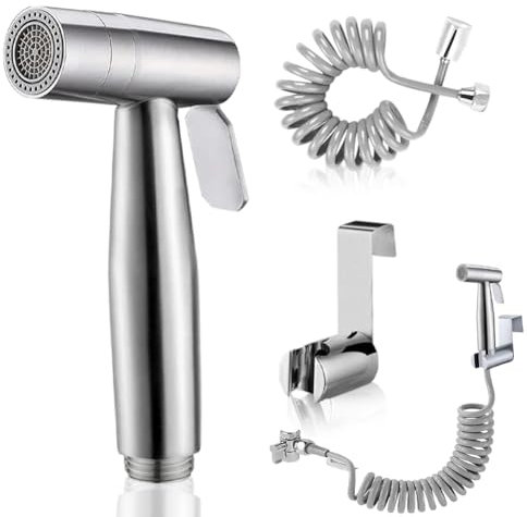 EUSBWA Douchette à main pour bidet en acier inoxydable avec double mode Jet/Stream, kit de pulvérisation de couches en tissu pour bébé avec distributeur de robinet et tuyau à ressort, support mural