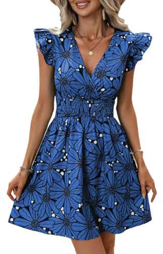 XIVISTO Vestiti Donna Stampa Floreale Abito da Spiaggia con Senza Maniche Elegante Estivi Vestito Casual Mini Abiti Scollo a V