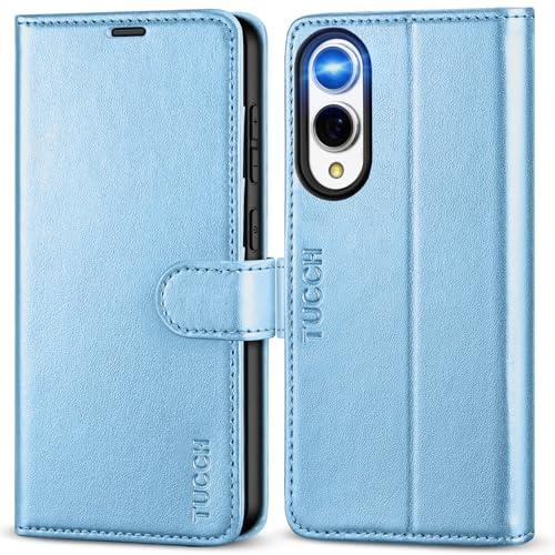TUCCH Funda Folio para Galaxy S25 Edge 5G, Azul Brillante | Bloqueo RFID, Ranura para Tarjeta, TPU Antigolpes, Protector Plegable, Compatible 6,7