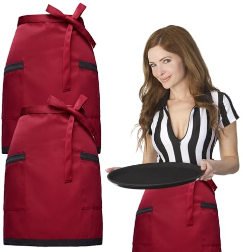 QINGZY 2 Stück Taillenschürze mit 2 Taschen für Männer Frauen,44x69cm Kurze Halbe Schürze,Kochschürze Küchenschürze Kellnerschürze,Kellner Schürze Vorbinder für Restaurant Hause Bar Bistro Café Chef