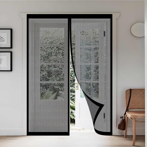 Tenda Zanzariera Porta Finestra 106 x 218 cm Anti Zanzare, Mosche Insetti Tenda Magnetica Facile da Installare per Cantine, Camere da Letto e Porte Scorrevoli, Nero