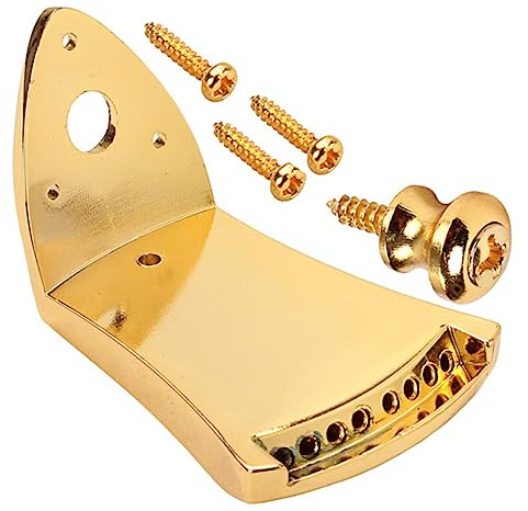 Milisten Mandolin Tailpiece for 8 String Arched Top Mandolin, Zinc Alloy with Removable Coverplate, Golden Geometric Shape, Improves Sustain and Tone for Folk and World Musical Instruments
