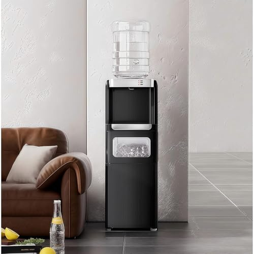 SAYEYBU Dispensador Agua con MáQuina Hielo, Dispensador Agua FríA y Caliente Carga Superior para Garrafas 19 litros, Incluye Seguro para NiñOs, Dispensador Agua para Casa, Oficina y Garaje,Negro