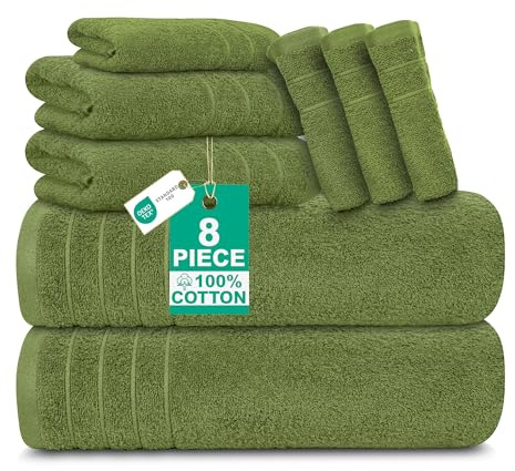 100% Cotton 8 Piece Towel Bale Set - Luxury Bathroom Towels (Forest Green) | 450 GSM Hotel Quality Towel Bundle, Includes 2 Large Bath Towels, 2 Hand Towels & 4 Face Cloths | Quick Dry, Soft & fluffy