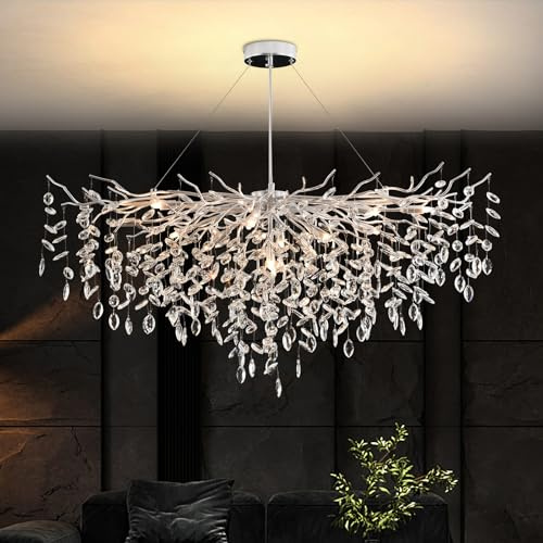 YZBEIMDAI Modern Kristall Kronleuchter, Raindrop Kristall Pendelleuchte, G9 Lampenfassung Hängeleuchte für Wohnzimmer, Esszimmer, Schlafzimmer, Restaurant