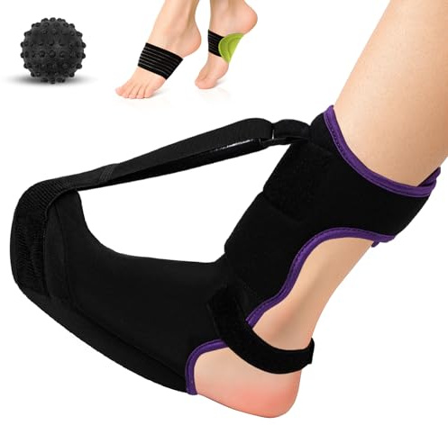 1 Stück Purple Plantarfasziitis Nachtschiene Mit Faszienball Für Füße Und 1 Paar Fussbandagen Mittelfuss Stützend, Zur Fußschmerzen Bei Plantarfasziitis, Fersensporn, Achillessehnenentzündung
