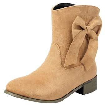 Generiska stövlar dam svart med klack, dam stövletter med blockklack, enfärgad halkfri sidorosett mocka imitation damstövlar korta vadstövlar, Beige, 34 EU
