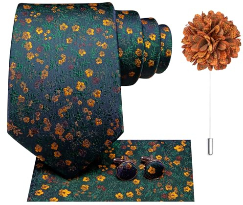 Hi-Tie Seidenkrawatten für Herren, Rosa, 4 Stück, Blau / Schwarz, Herren-Krawatten-Set, Paisleymuster, Krawatte, Einstecktuch, Manschettenknöpfe, Blumennadel für Hochzeit