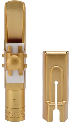 Boquilla de saxofón de tenor BB con tapa, 7# reemplazo de boquilla chapado en oro helado de latón para profesionales de saxofón y principiantes