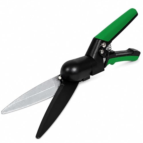 GOOGO Forbici Tagliaerba con Testa di Taglio Rotante a 180°, Forbici Tagliabordi Manuale con Lame in Acciaio al Carbonio SK5, Rivestimento in Teflon e Blocco di Sicurezza (Lunghezza 33.5cm)