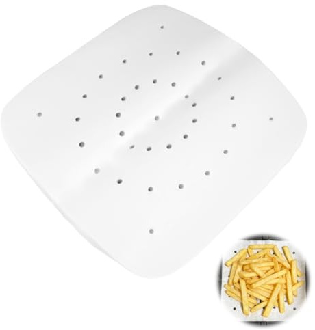 100 Piezas Papel para Freidora de Aire Perforado 24 x 24cm, Impermeable y Antigrasa, Papel Air Fryer Cuadrado, Antiadherente, para Horno, Sartenes, Freír, Hornear, Cocinar, Asar a la Parrilla
