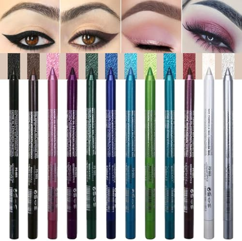 Ensemble d'eyeliner coloré, stylo gel imperméable 12 pièces, crayon scintillant anti-taches pour le maquillage, Twist-Up