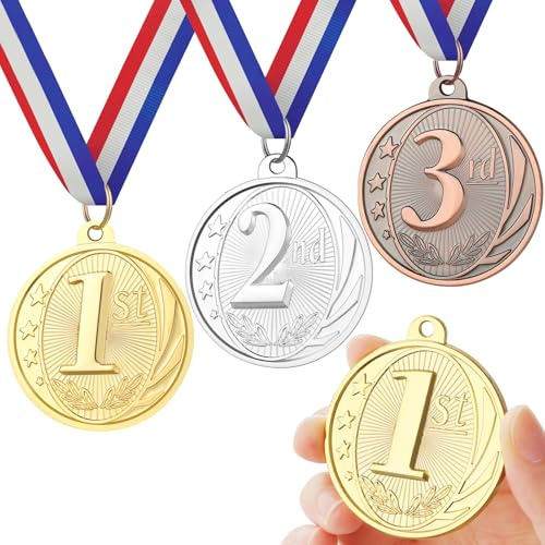 GeeRic 3 Piezas Medallas de Ganador de Bronce, Medallas para Niños, Medallas de Oro para decoración de Fiestas Infantiles y premios Deportivos,para Fiesta, Día del Deporte Escolar