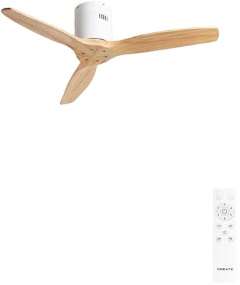 CREATE / WINDCALM NATURAL WOOD S/Ventilador de techo blanco aspas madera clara con mando / 40W, Temporizador, Ø112 cm, 6 velocidades, 3 temperaturas de luz, función verano-invierno