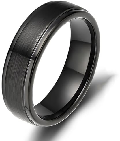 Homxi Titanring Herren Gravur, 4MM/6MM/8MM/10MM Gebürstet Rund, Ring Verlobung Schwarz