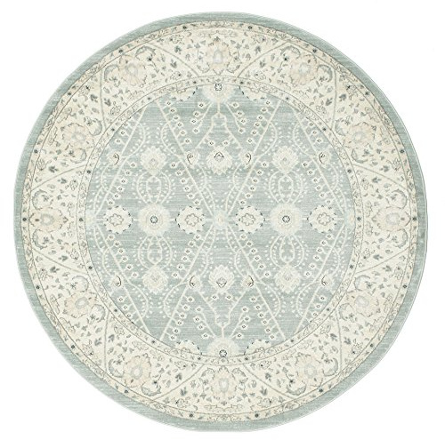 RugVista Ziegler Madison Teppich, Ø 200 cm, Hell Blau/Cremeweiß Beige | Rund, Niedriger Stapel, Nur chemische Reinigung, Oeko-Tex 100, Wohnzimmer, Esszimmer, Schlafzimmer