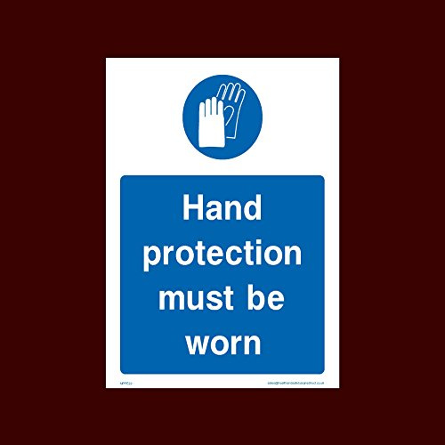 USSP&S Hand Protection must be worn Plastic Sign with 4 Pre-Drilled Holes (MPPE22) - Personal Protective Equipment, Helmets, Boots, Gloves, Mask, Ear, Eye, Glasses