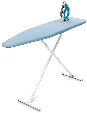HOMZ Ironing Board, Folding Compact Table with Foam Pad and Cotton Cover, Light Blue - Portable Iron Machine Stand for Pressing Clothes - Ideal for Home, Dorm, and Laundry Room