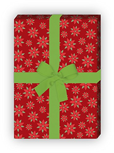 Kartenkaufrausch klein gemustertes Weihnachtspapier, Geschenkpapier Set zu Weihnachten mit Weihnachtsstern Blume, rot, für tolle Geschenk Verpackung, Designpapier, scrapbooking, 4 Bogen, 32 x 48cm