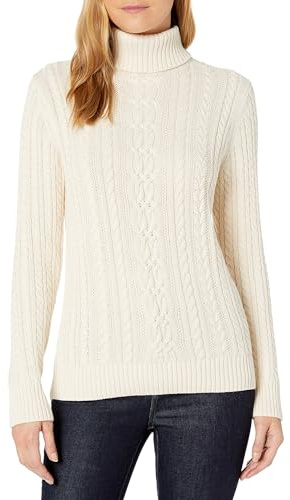 Amazon Essentials Women's Cable Knit Turtle Neck Jumper (Available in Plus Size), Cream, M