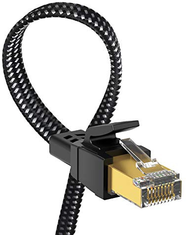 Cat 8 Ethernet Cable 8M, Nylon Braided High Speed Heavy Duty Network LAN Patch Cord, 40Gbps 2000Mhz SFTP RJ45 Flat Gigabit Internet Cable Shielded in Wall,Indoor&Outdoor for Modem/Router/Gaming/PC