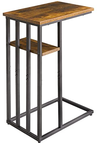 IBUYKE Mesa Auxiliar en Forma de C, Mesa Auxiliar para Sofá, Mesa Pequeña con Marcos de Metal, Mesa de Sofá Vintage, Junto al Escritorio para Sala de Estar, TMJ406H