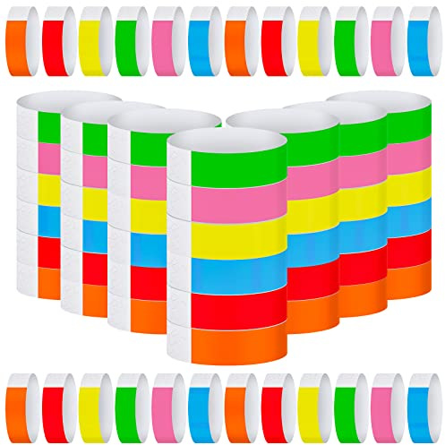 Tudomro 12000 Pcs Paper Wristbands for Events Arm Hand Lightweight Neon Colored Concert Party Wristbands Adhesive Paper Bracelets Waterproof(Bright Color)