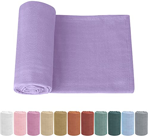 Knirose Pucktuch Baby Musselin Babydecke Swaddle 120x120cm Puckdecke Mulltücher, Bambus Baumwolle Baby Pucktücher Decke für Neugeborene Junge und Mädchen (Helles Lila)