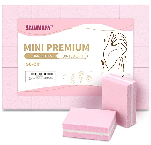 SALVMARY Lot de 50 mini polissoirs à ongles grain 100/180 double face éponge de ponçage pour lime à ongles outils professionnels pour soins des ongles (rose)