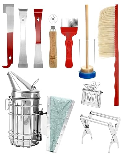 QWORK® 10-Teiliges Imkerei-Werkzeugset, Hive Smoker ImkereiausrüStung, Imkereibedarf