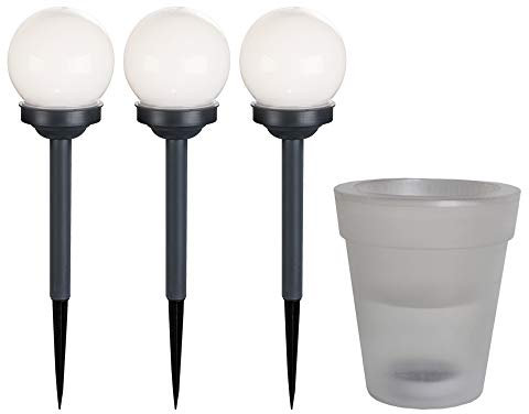 GLOBO Solarleuchte Stecklampe Außenleuchte Kugel mit Erdspieß Blumentopf Solar, 1x Blumentopf 3X Kugel, LED Leuchtmittel, 4er Set