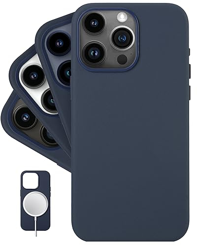 LONLI Classic - (für iPhone 15 Pro Max) - Europäische Nappa Leder Hülle Case - Wird im Laufe der Zeit glatter und weicher - Kompatibel mit Magsafe - Mitternachtsblau