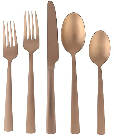 Gibson Elite Earlston 20-Piece Flatware Silverware Set - Stainless Steel Utensils - Forks, Spoons, Knives - Service for 4 - Matte Rose Gold