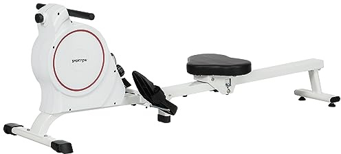 SPORTNOW Máquina de Remo Magnético Plegable Remo para Casa con Pantalla LCD Resistencia de 8 Niveles y 2 Ruedas Carga 130 kg para Gimnasio Acero 180x48x60 cm Blanco