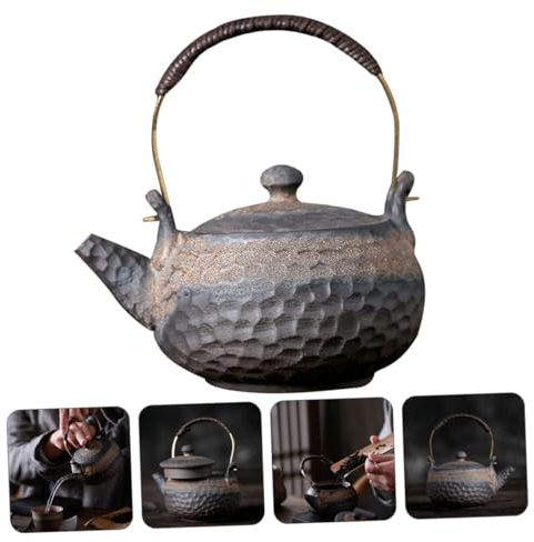 BESTonZON Handmade Ceramic Teapot Lifting Handle Retro Style Heat-Resistant Tea Pot for Home Use Portable Ceramics Drinkware