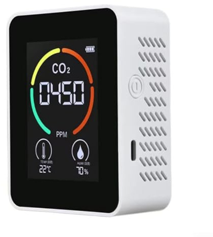 3-in-1 Kohlendioxid-Detektor, Luftqualitätsprüfer mit Display, Temperatur, Luftfeuchtigkeit, CO2-Messgerät für Zuhause, Büro, Schule (weiß)