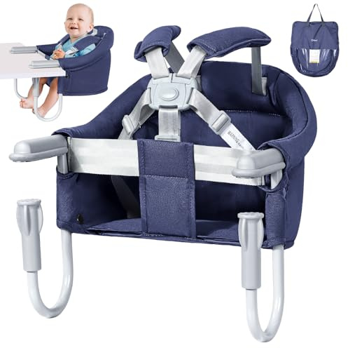 Orzbow Tischsitz Baby, Wasserdicht Tischsitz Faltbar Babysitz, Blau | 5-Punkt-Sicherheitsgurt und Polstermatten, Hinterlasse Keine Spuren, Waschmaschinenfest, Ideal für zu Hause und Unterwegs