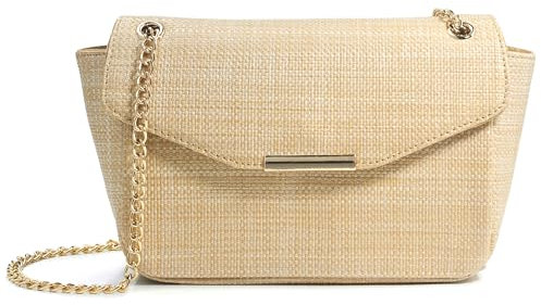 Hoxis Stroh-Umhängetasche für Damen, Bast-Kette, Schultertasche, Handtasche, kleine Umhängetasche, Beige